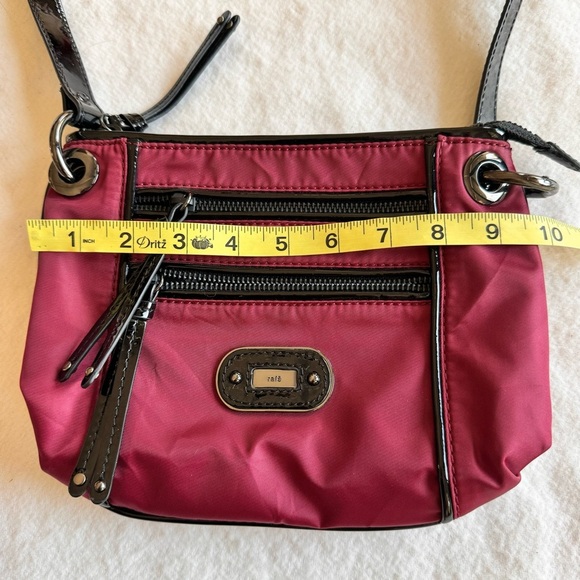 Rafe New York Patent Leather Details Burgundy Canvas Shoulder Bag Purse - Picture 10 of 11